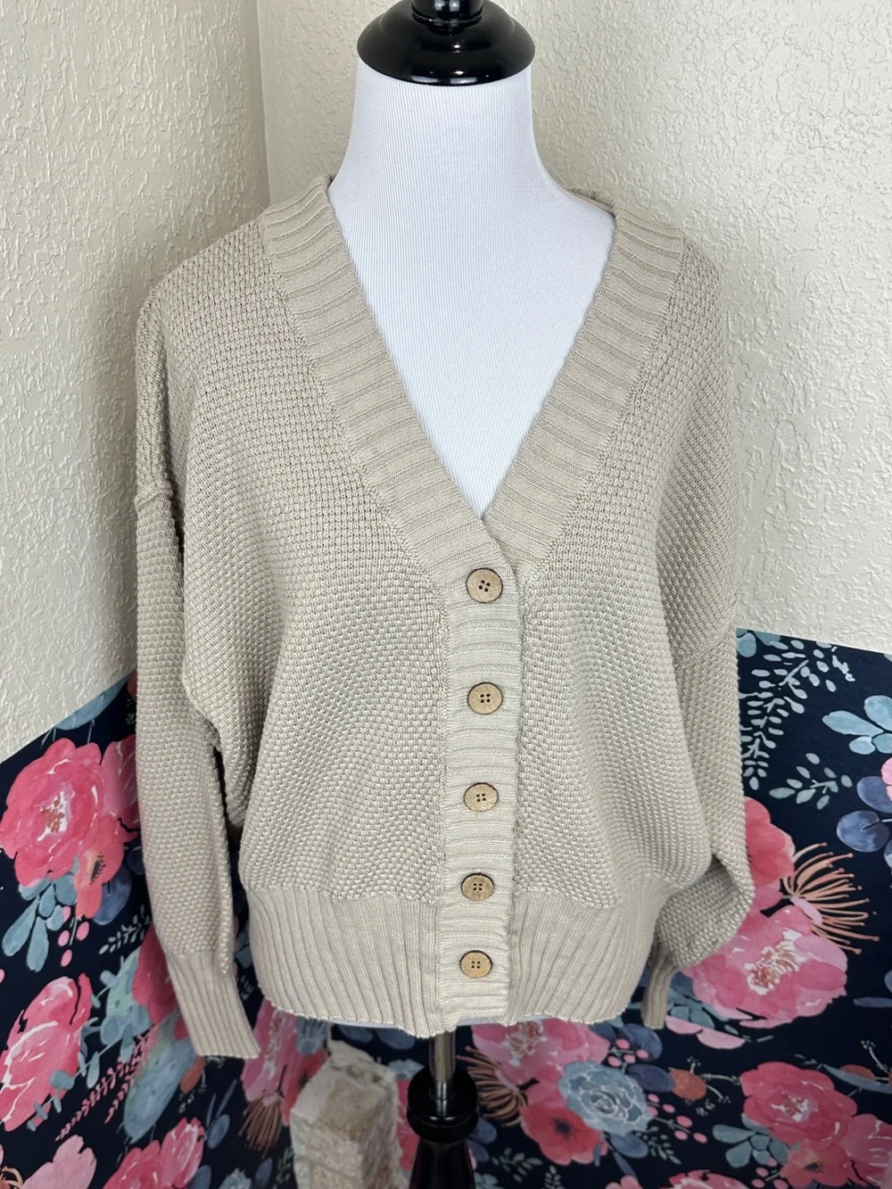 Free People Beach Tan Chunky Knitted Cardigan Sweater Size Small
